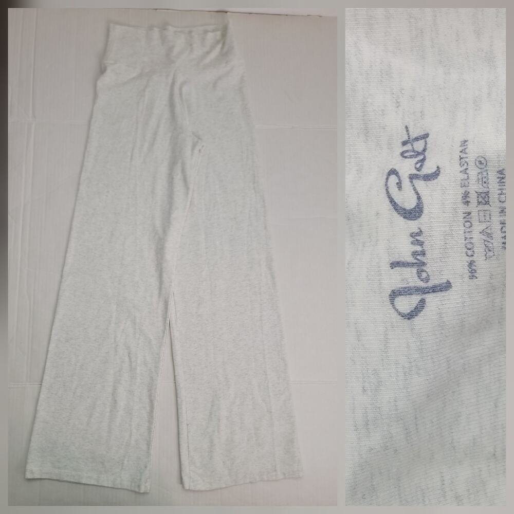 John Galt Straight Wide Leg Yoga Pants OS One Size Foldover Pull On Gray